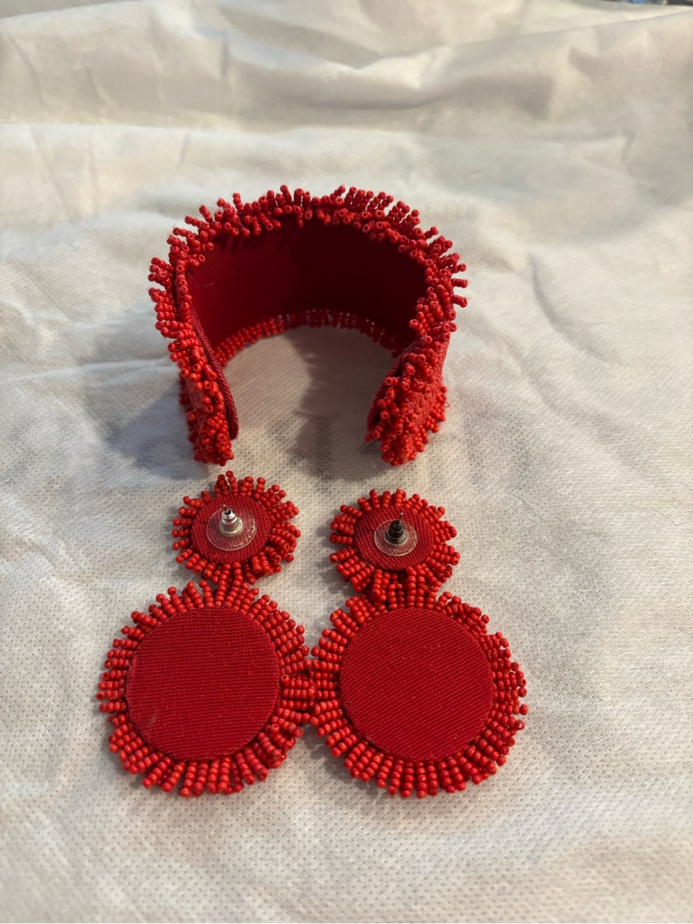 Chico's Bright Orange Beaded Cuff Bracelet with Double-Drop Earrings - Picture 3 of 3